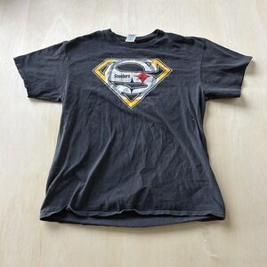 Y2K Pittsburgh Steelers Shirt Mens Large Black NFL Football Superman Shield Tee